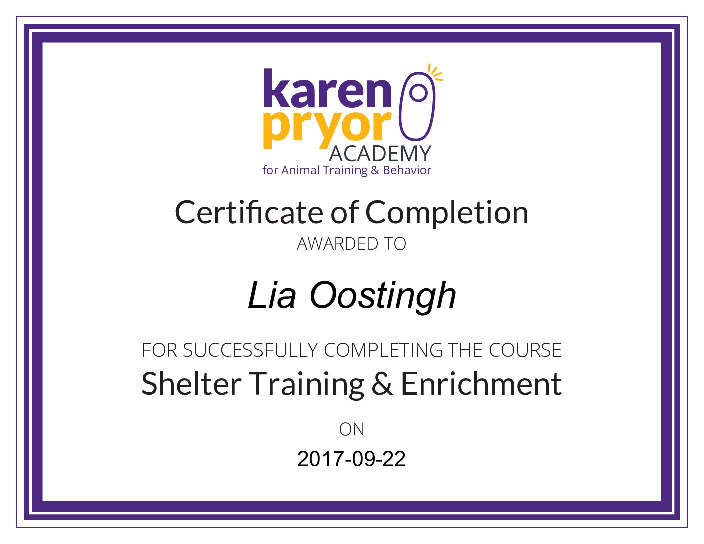 Shelter Training & Enrichment 2017_9_22